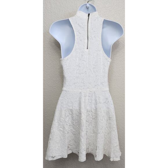 Bear Dance White Lace Overlay Sleeveless Fit N Flare Mini Dress Small Lined - Picture 4 of 6